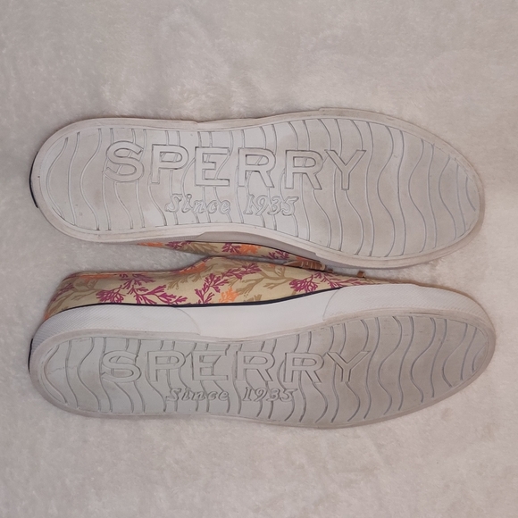 Sperry Top-Sider Slip-On Shoes Coral Reef Print Tan Purple Orange Women's 10 - Picture 9 of 10